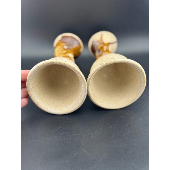 Pair of Handmade Glazed Pottery Wine Goblets - Picture 5 of 7
